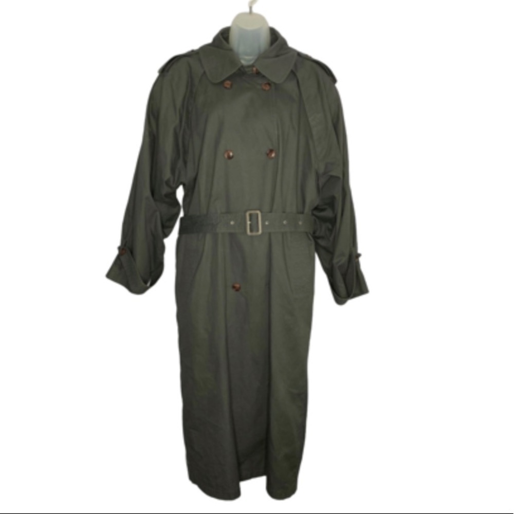 Vintage 90s Misty Weather Trench Coat Women 15/16 Gray‎ Double Breasted Belt